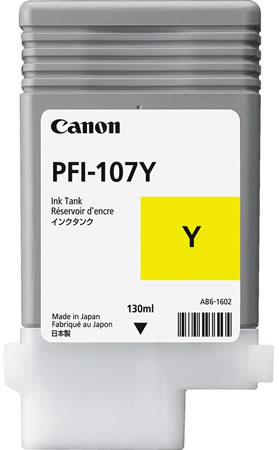 Canon PFI-107Y Yellow Ink Tank Cartridge - 130ml - 6708B001AA for Canon iPF670, iPF680, iPF685, iPF770, iPF780, iPF785 printers - express delivery from GDS - Graphic Design Supplies Ltd