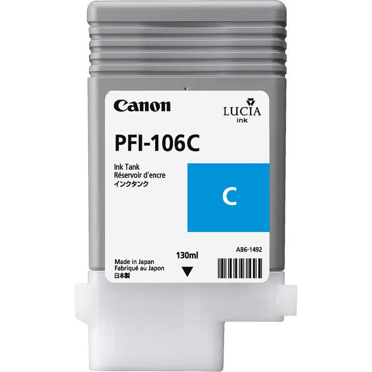 Canon PFI-106C Cyan Ink Cartridge - 130ml - 6622B001AA - for Canon  iPF6300, iPF6300S, iPF6350,  IPF6400, iPF6400S, iPF6400SE, iPF6450 - next day delivery from GDS - Graphic Design Supplies Ltd