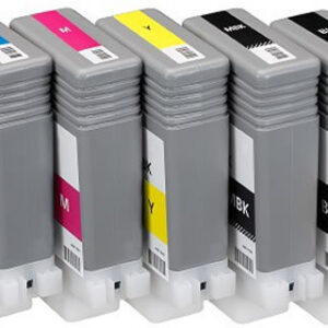 Genuine set of OEM Canon PFI-107 Printer Ink Cartridges - Full Set of 5 x 130ml Ink Tanks - for Canon iPF680, iPF685, iPF780, iPF785 printers available from stock for immediate dispatch from GDS Graphic Design Supplies Ltd