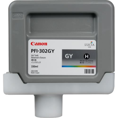 Canon PFI-302GY Grey Printer Ink Cartridge - Grey Ink Tank - 330ml - 2217B001AA - express delivery from GDS - Graphic Design Supplies Ltd