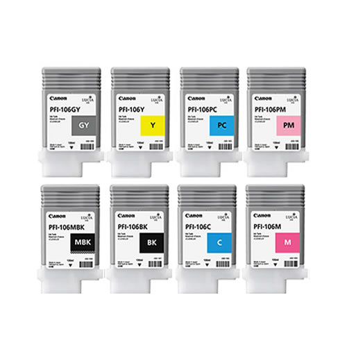 Canon PFI-106 Ink Cartridges - Set of 8 x 130ml Inks - for Canon iPF6300S & iPF6400S Printers - from GDS Graphic Design Supplies Ltd