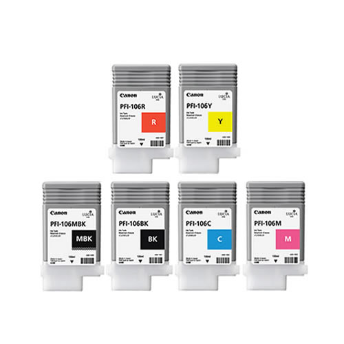 Canon PFI-106 Ink Cartridges - Set of 6 x 130ml Inks - for Canon iPF6400SE Printers - express next day delivery from GDS Graphic Design Supplies Ltd