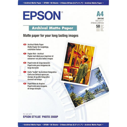 Epson Archival Matt Paper Sheets 192gsm A4 x 50 sheets C13S041342 from GDS Graphic Design Supplies Ltd