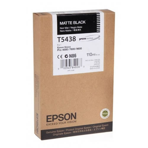 Epson T543800 Matte Black Ink Tank Cartridge 110ml C13T543800 for Epson Stylus Pro 4000, 7600 & 9600 wide format graphics printers, available from stock for immediate dispatch from GDS Graphic Design Supplies Ltd