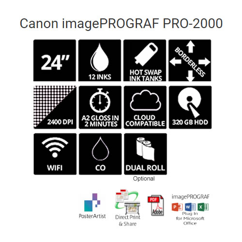 Canon imagePROGRAF PRO-2000 Printer - 24" inch - A1 - 12 Colour - Photographic | Fine Art Printer - 1124C003AA