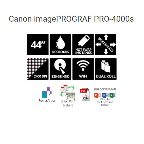 Canon imagePROGRAF PRO-4000S - 44" inch 8 Colour Production Graphics Printer