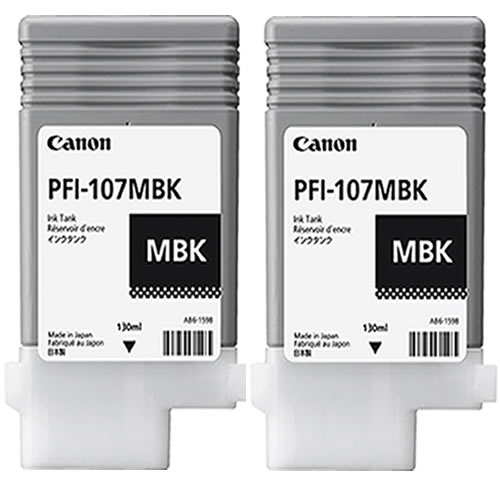 Canon PFI-107MBK Matte Black Printer Ink Cartridges - Twin Pack - 2 x 130ml inks - 6704B001AA