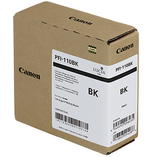 Canon PFI-110BK Black Ink Tank - 160ml Cartridge - for Canon TX-2000, TX-3000 & TX-4000 Printer - 2364C001AA