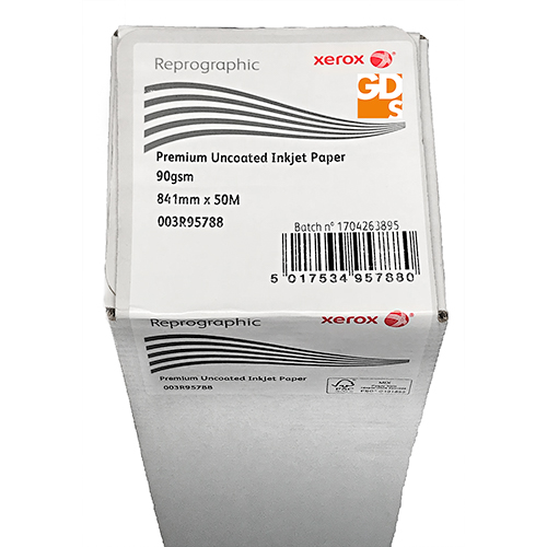 Xerox Premium Uncoated CAD Inkjet Plotter Paper Roll | 90gsm | 33.1" inch | A0 | 841mm x 50mt | 003R95788  - supplied by GDS | Graphic Design Supplies