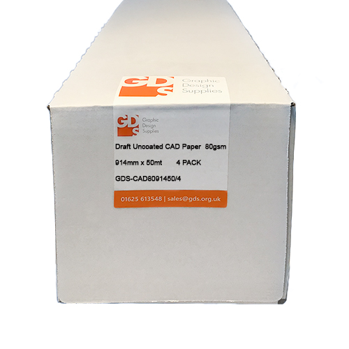 HP DesignJet T520 Printer Paper Rolls | Draft Uncoated Inkjet CAD Plotter Paper | 80gsm | 36" inch | A0+ | 914mm x 50mt | 4 Roll Pack | GDS-CAD8091450/4/T520 - BOXED