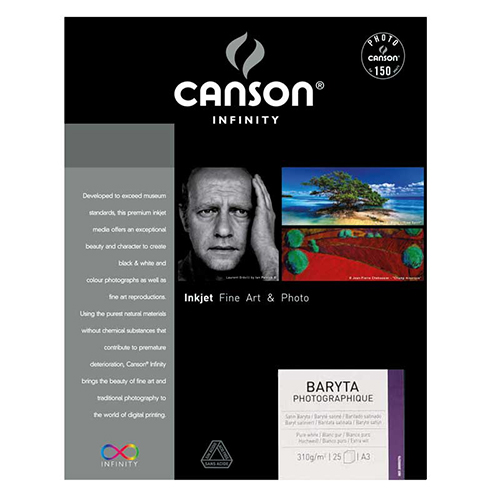Canson Infinity Baryta Photographique 310 Extra Smooth Satin Paper Sheets - 310gsm - A3+ x 25 sheets - C00002277
