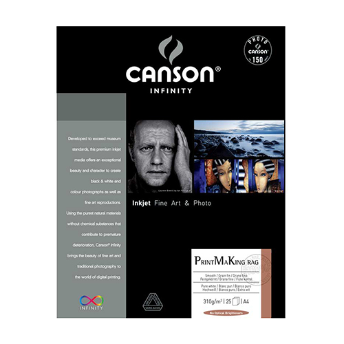 Canson Infinity PrintMaKing Rag 310 Fine Art Matt Textured Paper Sheets - 310gsm - A3 x 25 sheets - C6111007