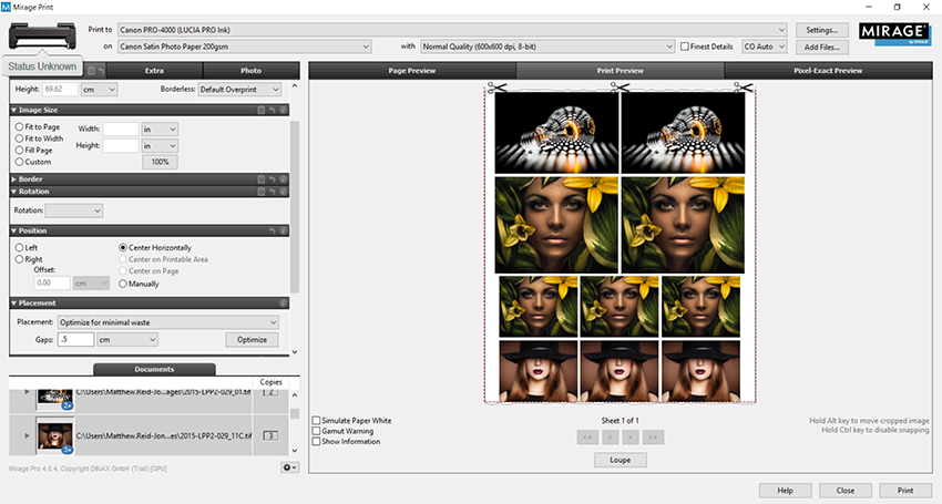Mirage 4 print interface - nesting Mirage 4 print interface - nesting